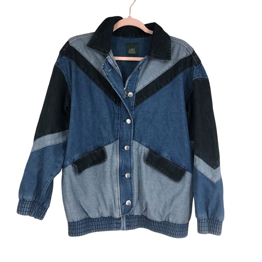 Mens Full Zip & Button Patchwork Denim Jacket, 90… - image 1